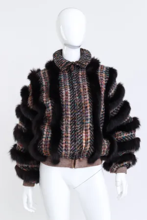 Chevron Knit Fox Fur Jacket