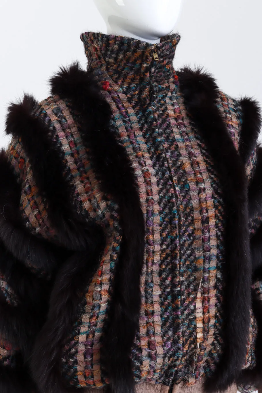 Chevron Knit Fox Fur Jacket