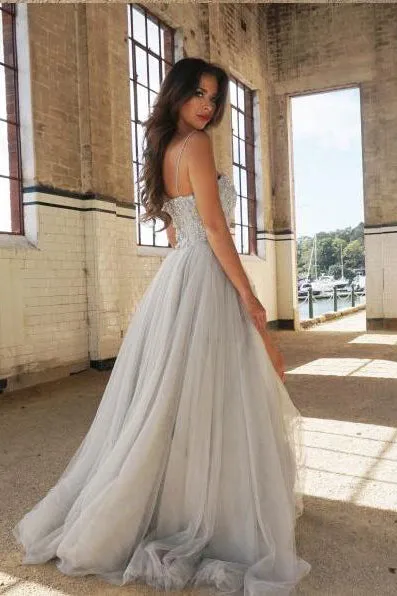 Chic A-line Spaghetti Straps Sleeveless Beading Long Prom Dress/Evening Dress OHC190