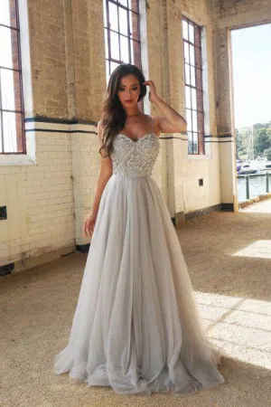 Chic A-line Spaghetti Straps Sleeveless Beading Long Prom Dress/Evening Dress OHC190