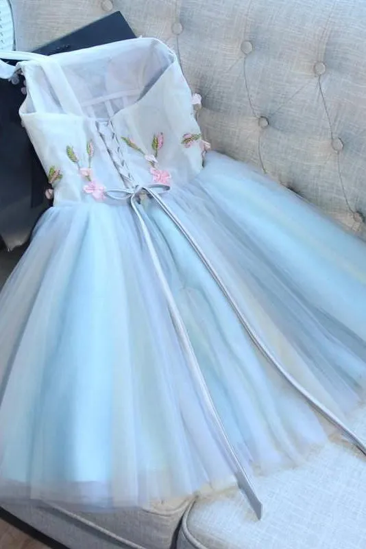 Chic Homecoming Dresses One Shoulder Sleeveless Tulle Short Prom Dress Beautiful Party Dress  OHM115