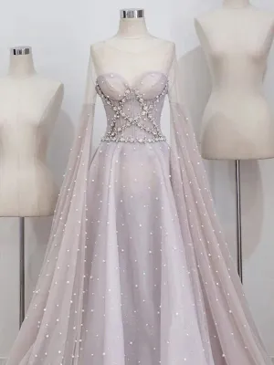 Chic Long Sleeve Prom Dress Long Luxury Beaded A Line Prom Evening Dress CTB1613