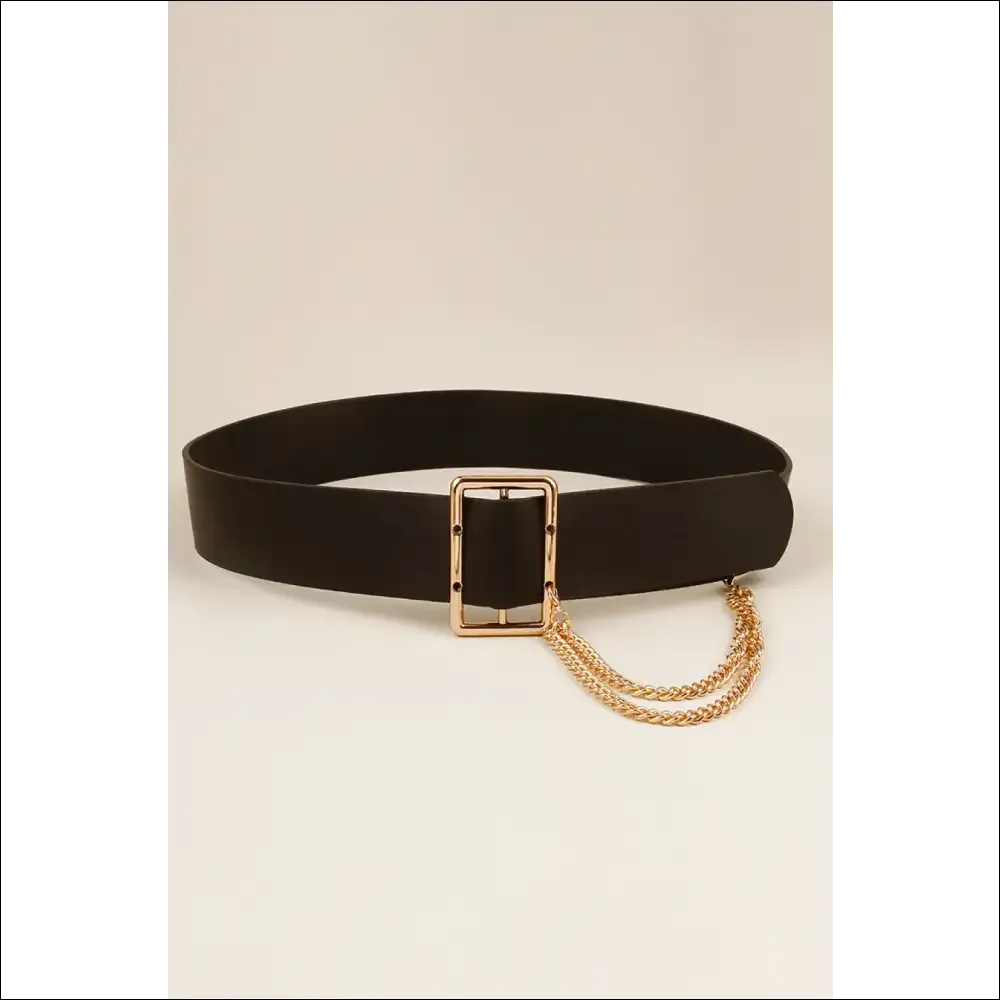Chic PU Leather Wide Belt with Chain