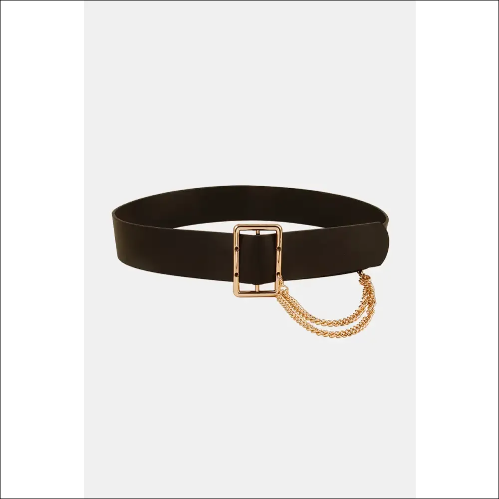 Chic PU Leather Wide Belt with Chain