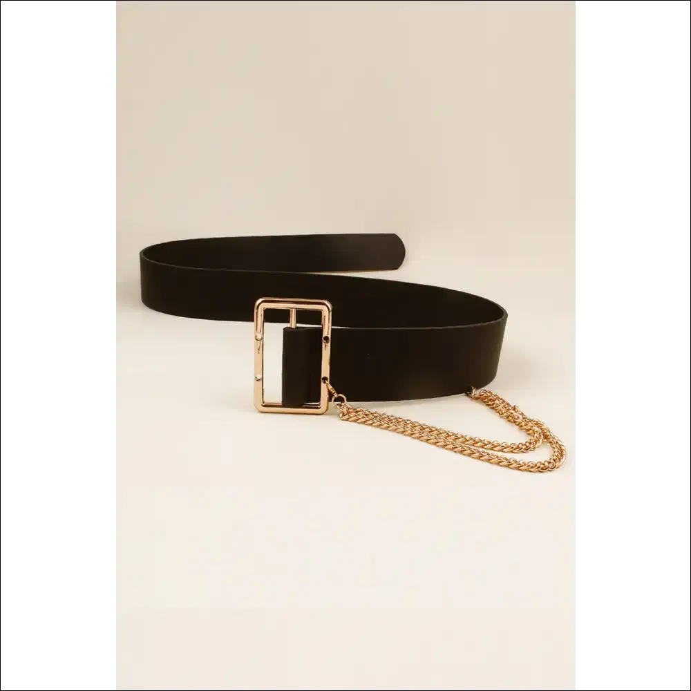 Chic PU Leather Wide Belt with Chain