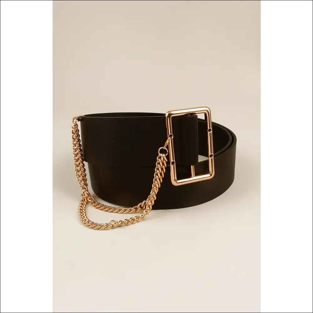 Chic PU Leather Wide Belt with Chain