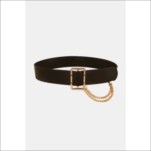 Chic PU Leather Wide Belt with Chain