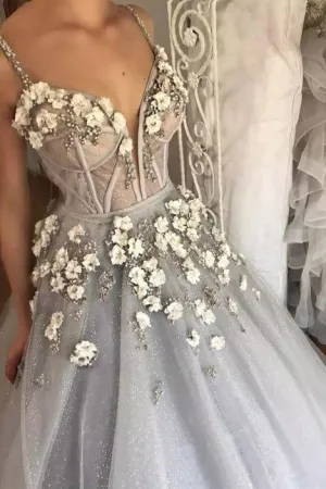 Chic Sexy Ball Gown Spaghetti Straps Floor Length Sleeveless Beading Tulle Bridal Gown Wedding Dresses OHD168