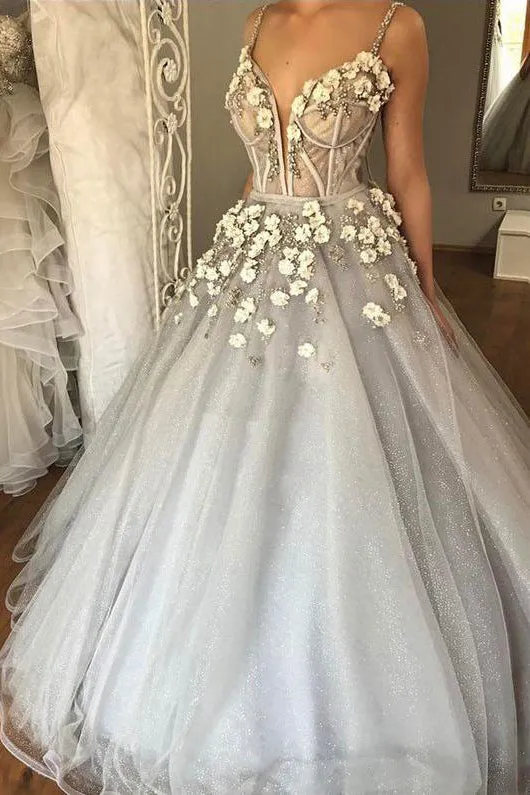 Chic Sexy Ball Gown Spaghetti Straps Floor Length Sleeveless Beading Tulle Bridal Gown Wedding Dresses OHD168