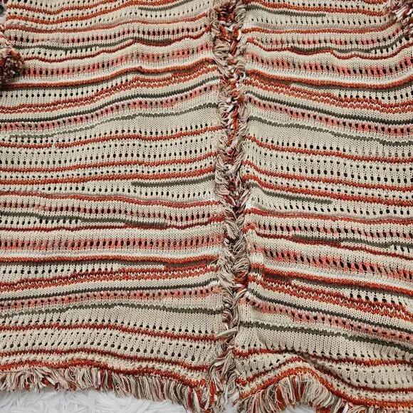 Chico's Women's Striped Zigzag Knit Eyelet Fringe Hem Cardigan Sweater Sz‎ 4/XXL