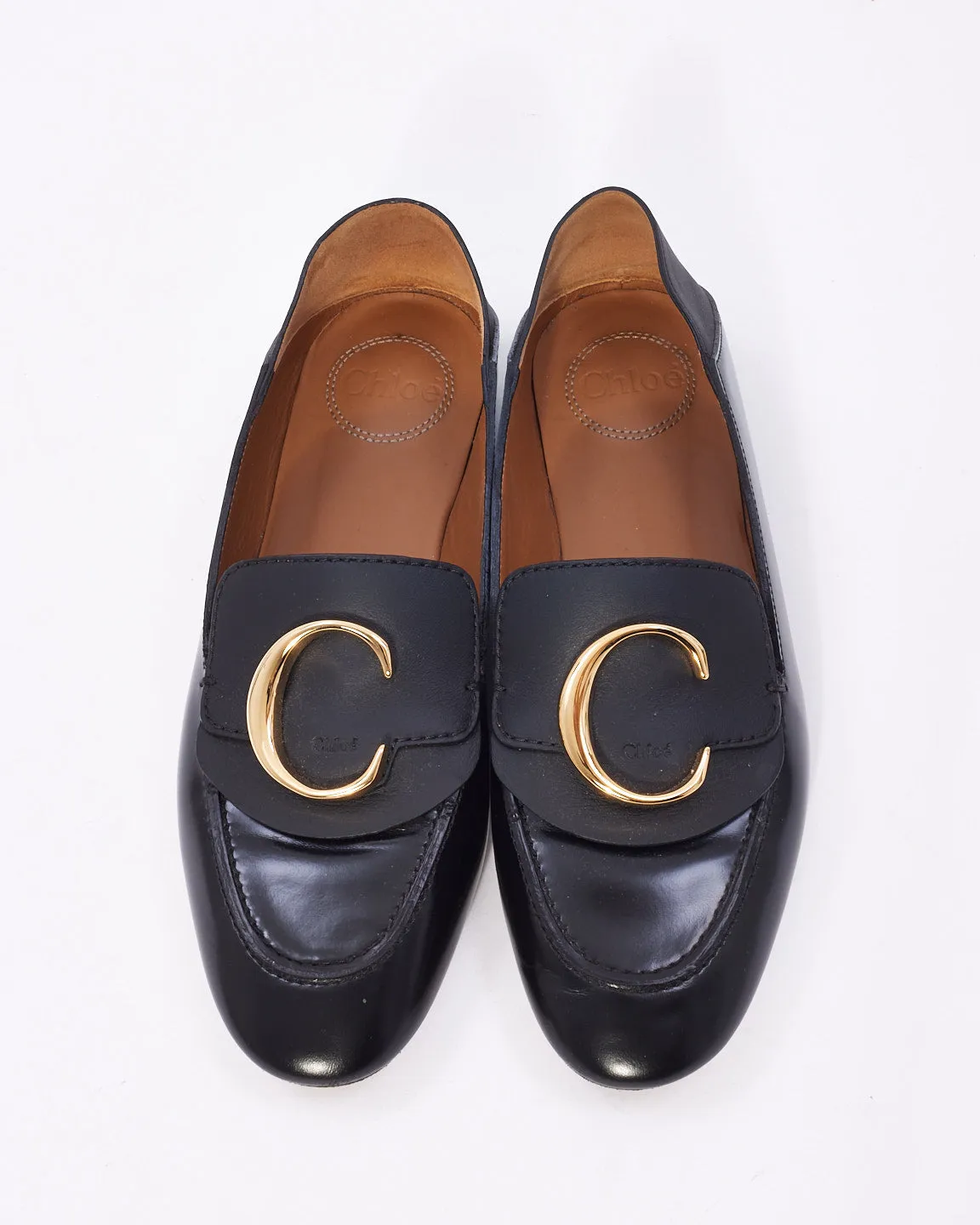 Chloé Black Leather C Loafers - 36.5