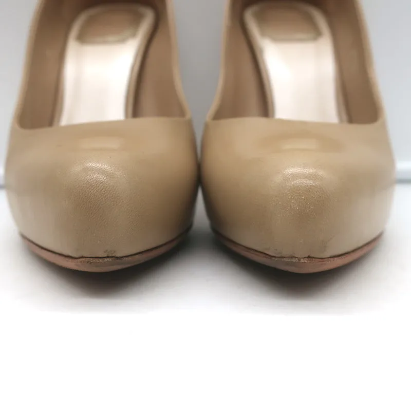 Christian Dior Miss Dior Pumps Beige Leather Size 37.5 Pointed Toe Heels