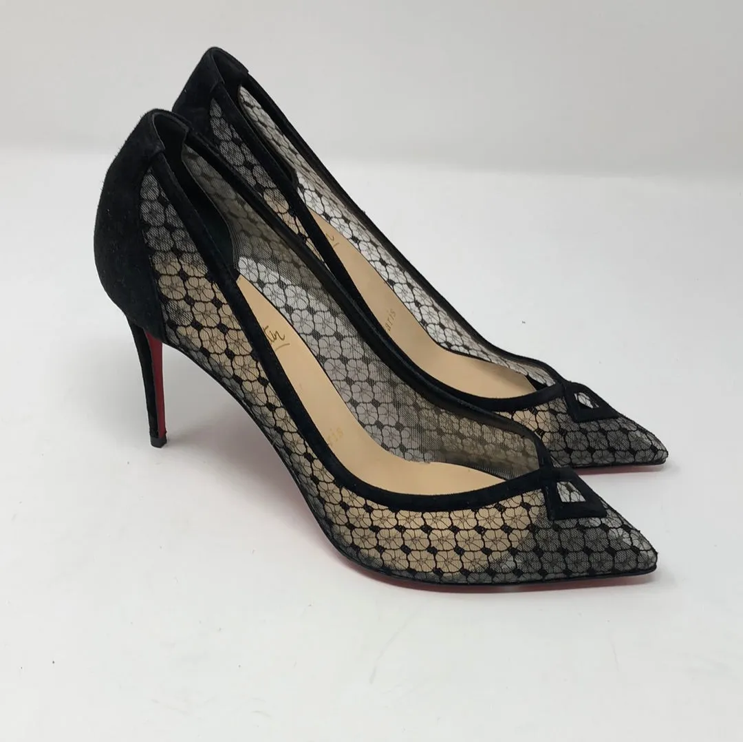 Christian Louboutin Black Suede and Mesh Pointed Toe Pumps