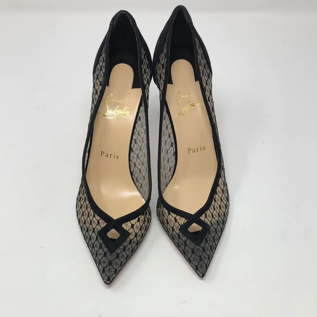 Christian Louboutin Black Suede and Mesh Pointed Toe Pumps