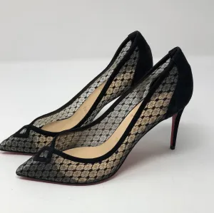 Christian Louboutin Black Suede and Mesh Pointed Toe Pumps