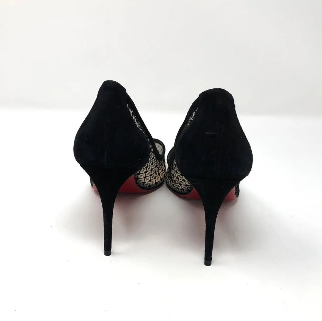 Christian Louboutin Black Suede and Mesh Pointed Toe Pumps
