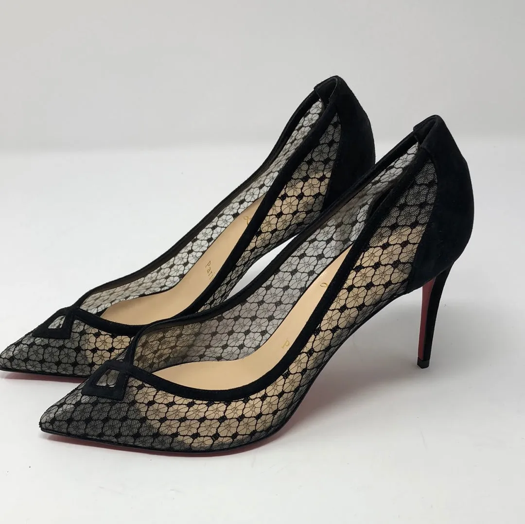 Christian Louboutin Black Suede and Mesh Pointed Toe Pumps