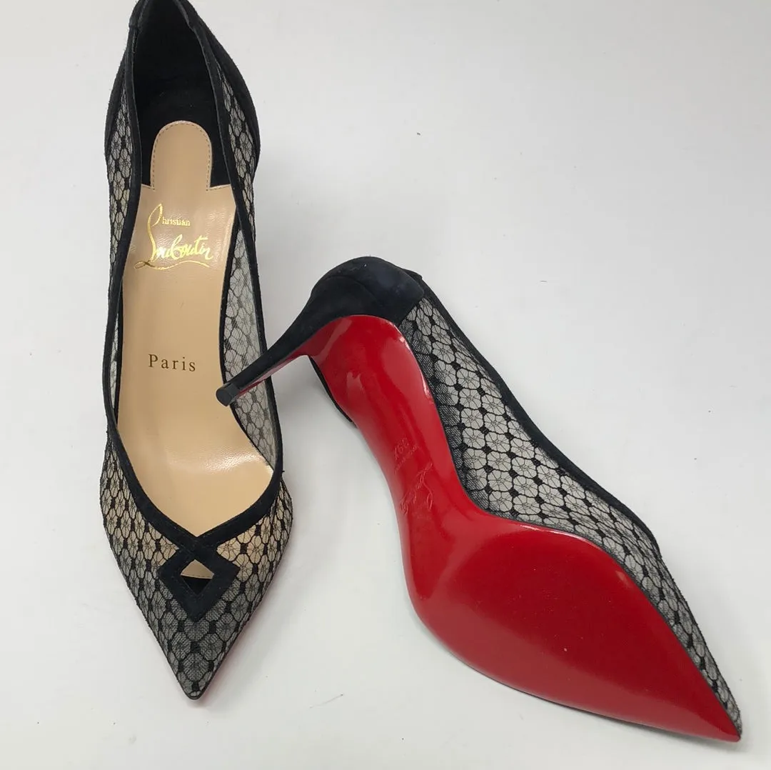 Christian Louboutin Black Suede and Mesh Pointed Toe Pumps