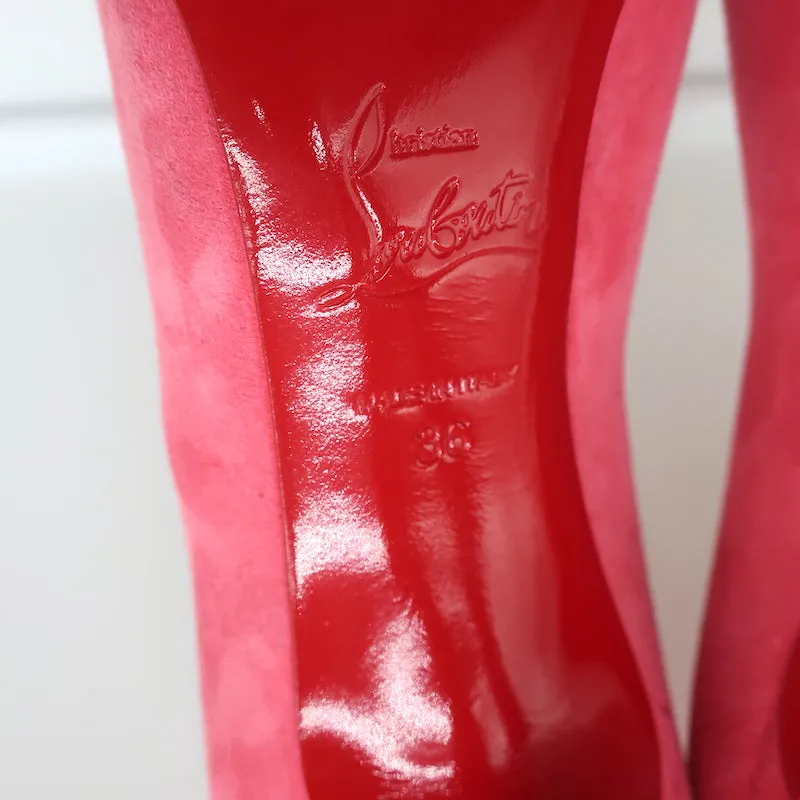 Christian Louboutin Pigalle Follies 100 Pump Pink Suede Size 36 Pointed Toe Heels