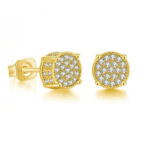 Clear Cubic Zirconia & 18K Gold-Plated Round Pavé Stud Earrings