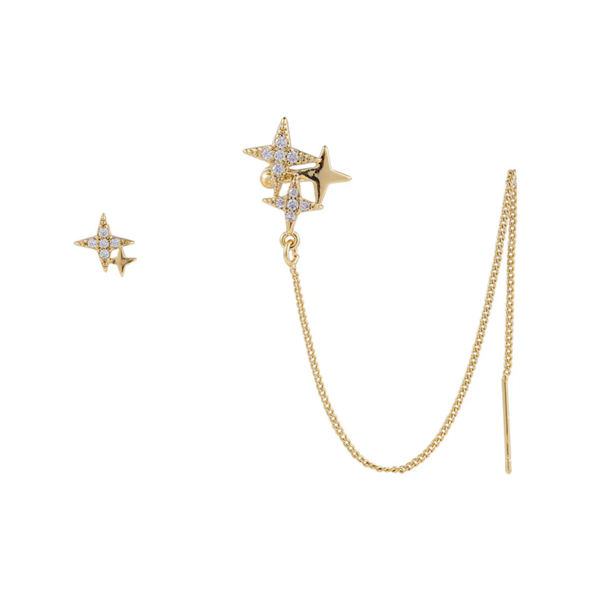 Clear Cubic Zirconia & 18K Gold-Plated Star Stud Earrings & Earring Jacket