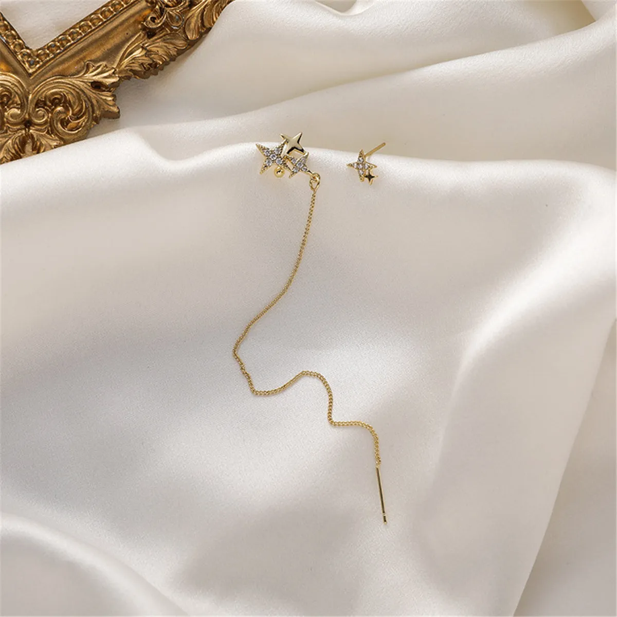 Clear Cubic Zirconia & 18K Gold-Plated Star Stud Earrings & Earring Jacket