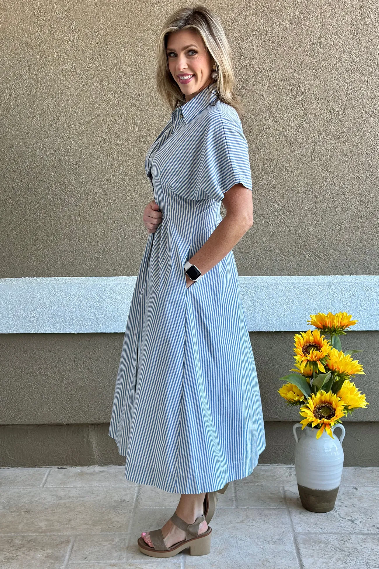 Coastal Breeze Striped Maxi Shirt Dress