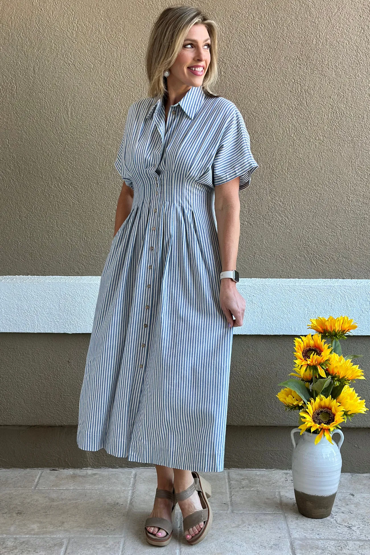 Coastal Breeze Striped Maxi Shirt Dress