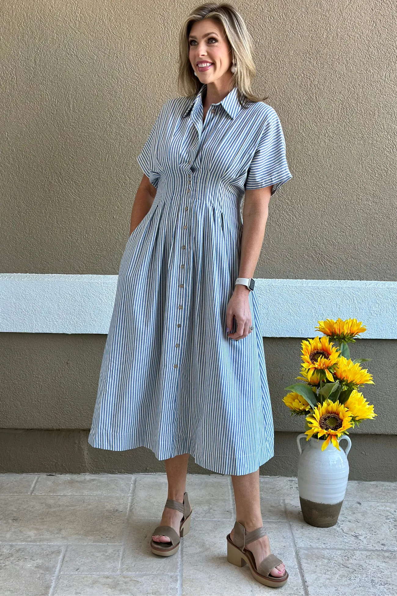Coastal Breeze Striped Maxi Shirt Dress