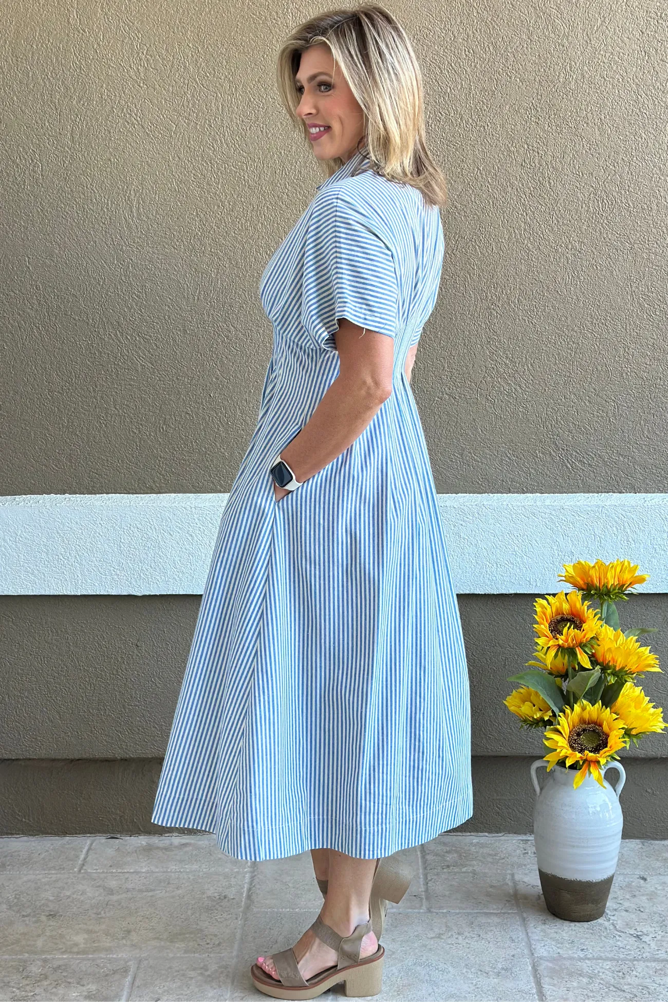 Coastal Breeze Striped Maxi Shirt Dress