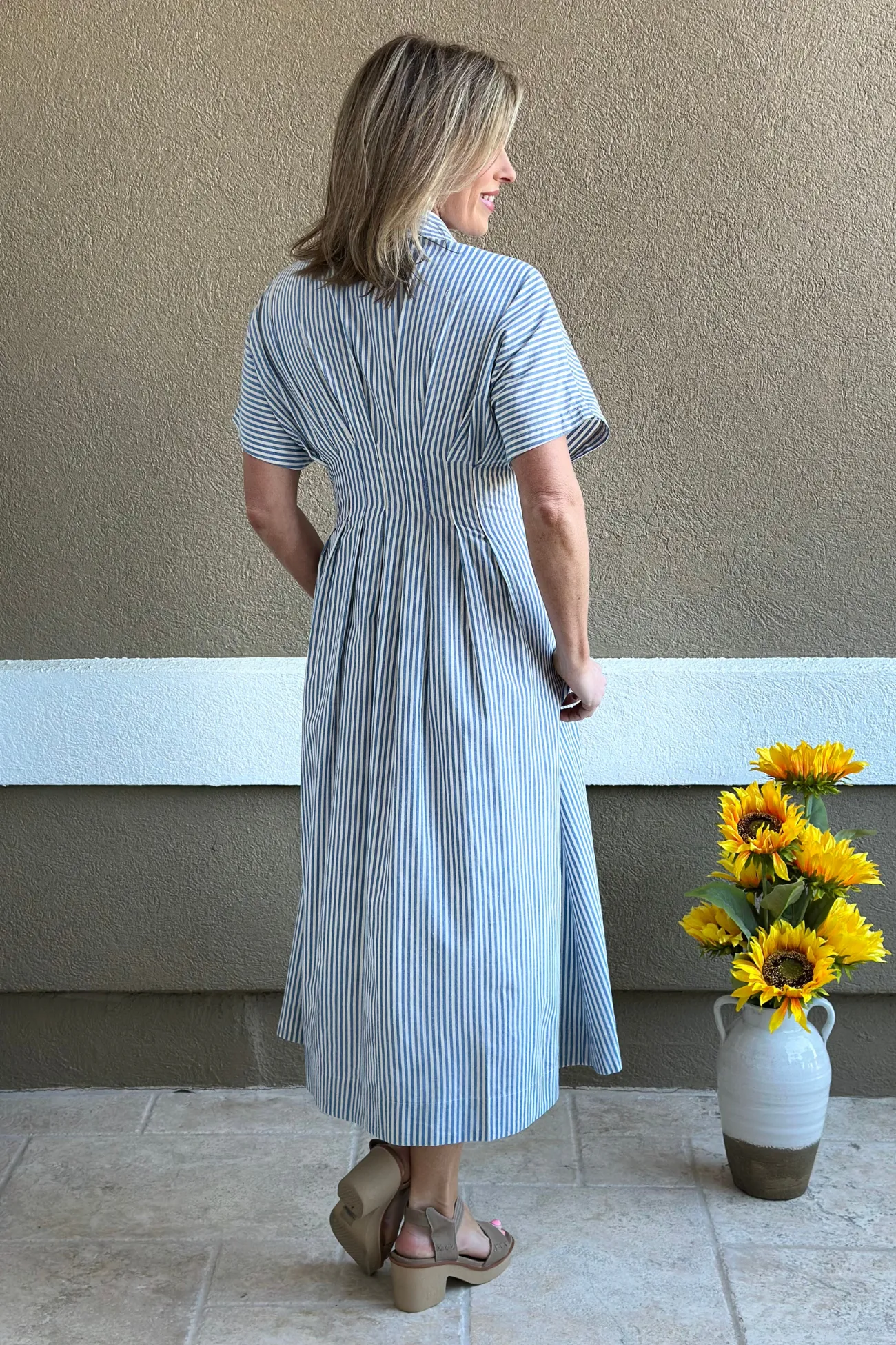 Coastal Breeze Striped Maxi Shirt Dress