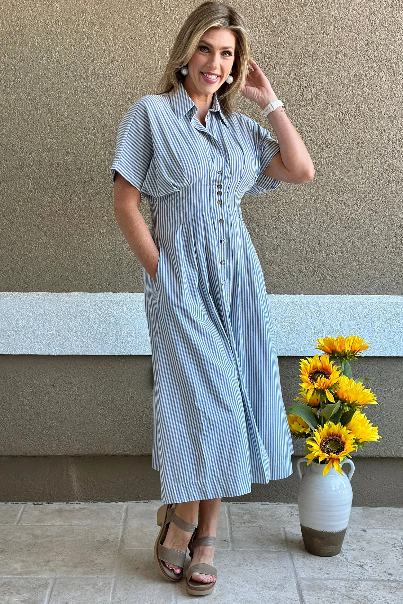 Coastal Breeze Striped Maxi Shirt Dress
