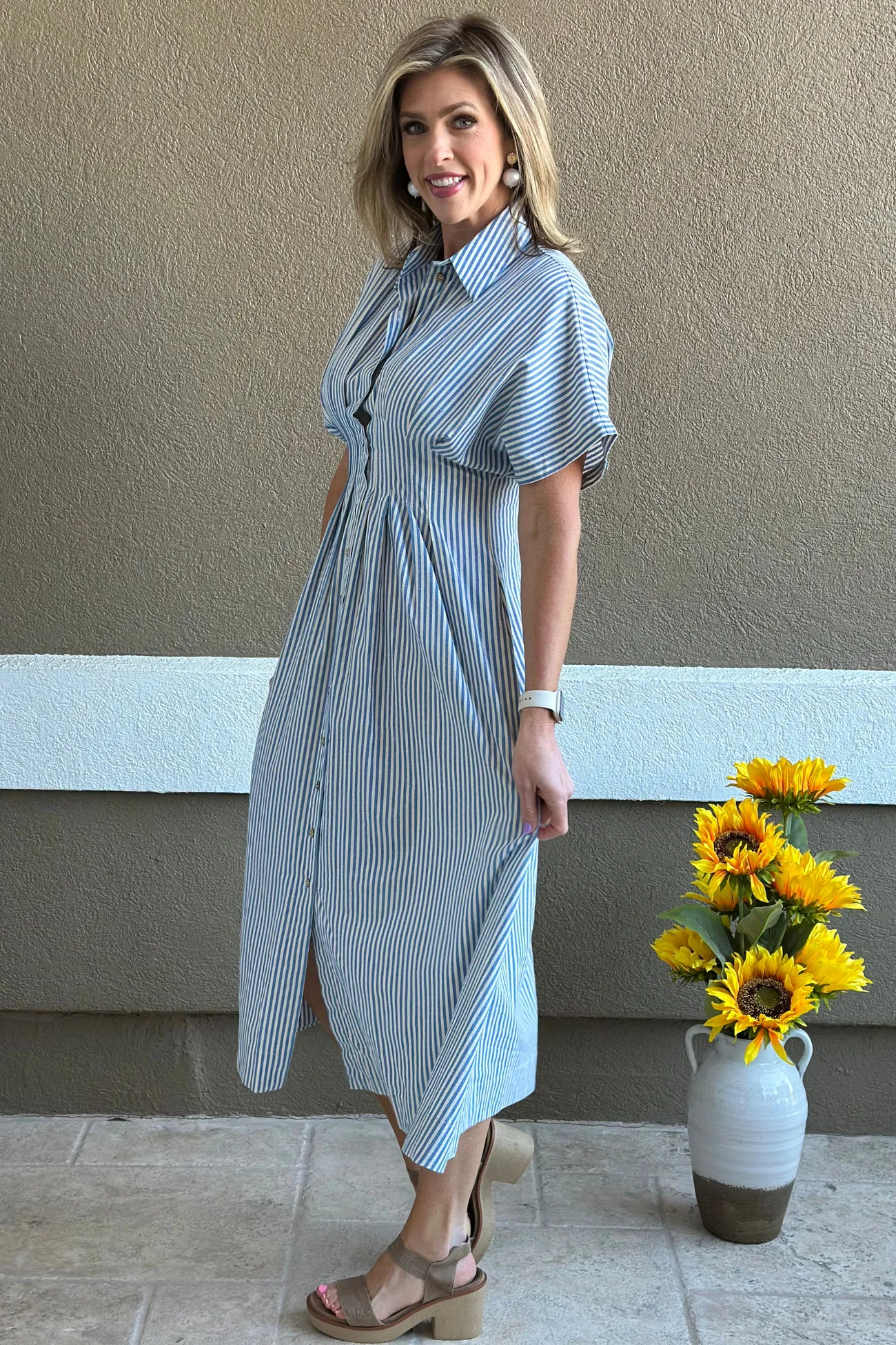 Coastal Breeze Striped Maxi Shirt Dress