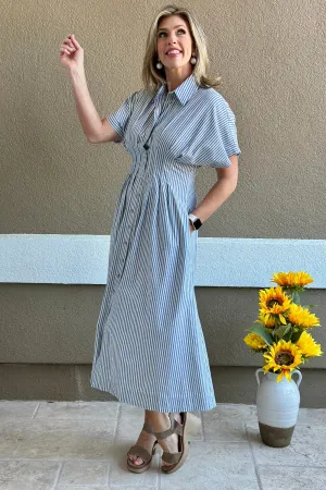 Coastal Breeze Striped Maxi Shirt Dress