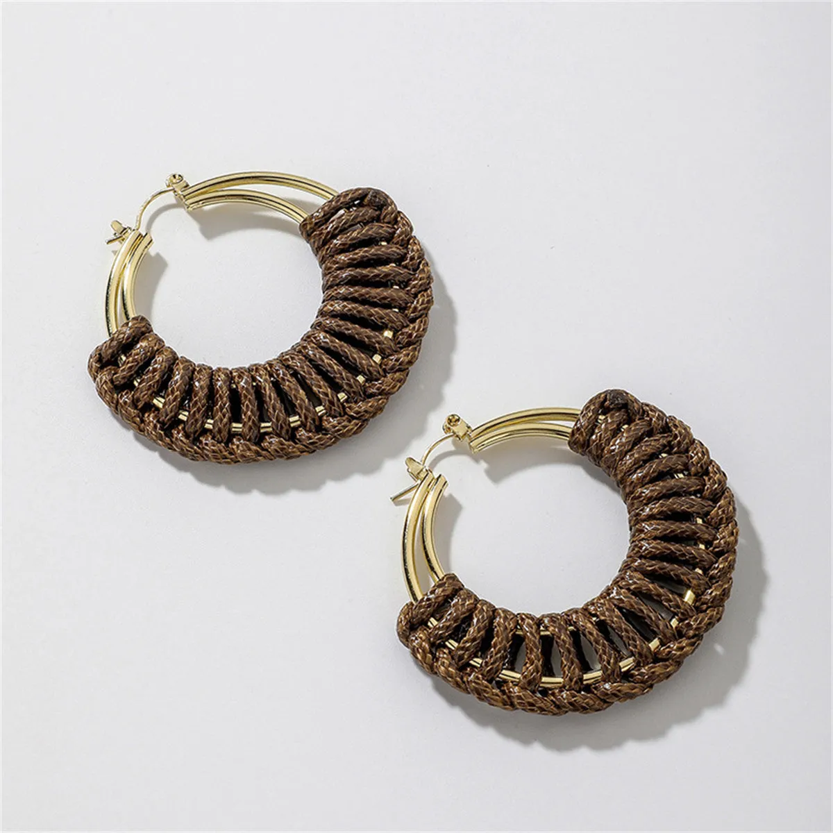 Coffee Polystyrene & 18K Gold-Plated Weave Circle Hoop Earrings