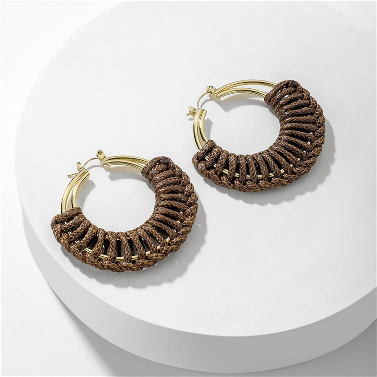 Coffee Polystyrene & 18K Gold-Plated Weave Circle Hoop Earrings