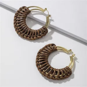 Coffee Polystyrene & 18K Gold-Plated Weave Circle Hoop Earrings