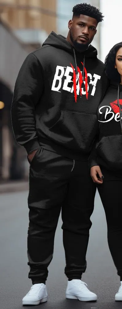 Couple Plus Size Casual Couple Outfits For Couples Beauty Graffiti Hoodie Set
