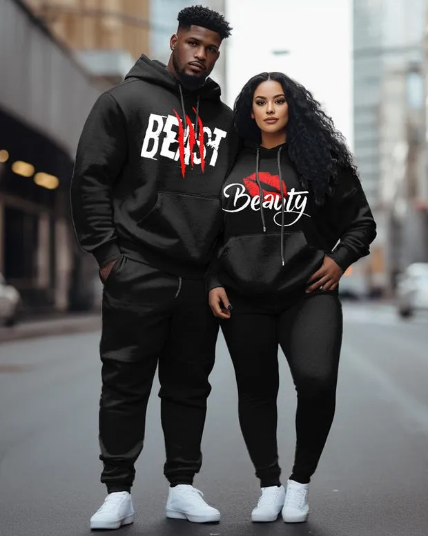 Couple Plus Size Casual Couple Outfits For Couples Beauty Graffiti Hoodie Set