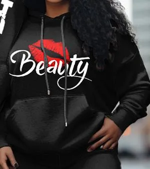 Couple Plus Size Casual Couple Outfits For Couples Beauty Graffiti Hoodie Set