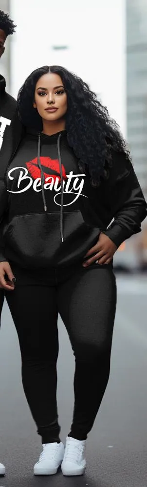 Couple Plus Size Casual Couple Outfits For Couples Beauty Graffiti Hoodie Set