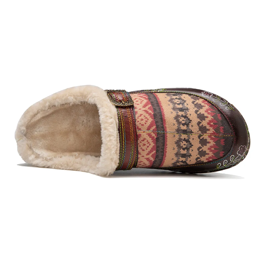 CrazycatZWomens Leather Clogs Sandals, Colorful Bohemian Mules Fleece lined Clog