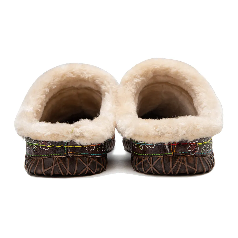 CrazycatZWomens Leather Clogs Sandals, Colorful Bohemian Mules Fleece lined Clog