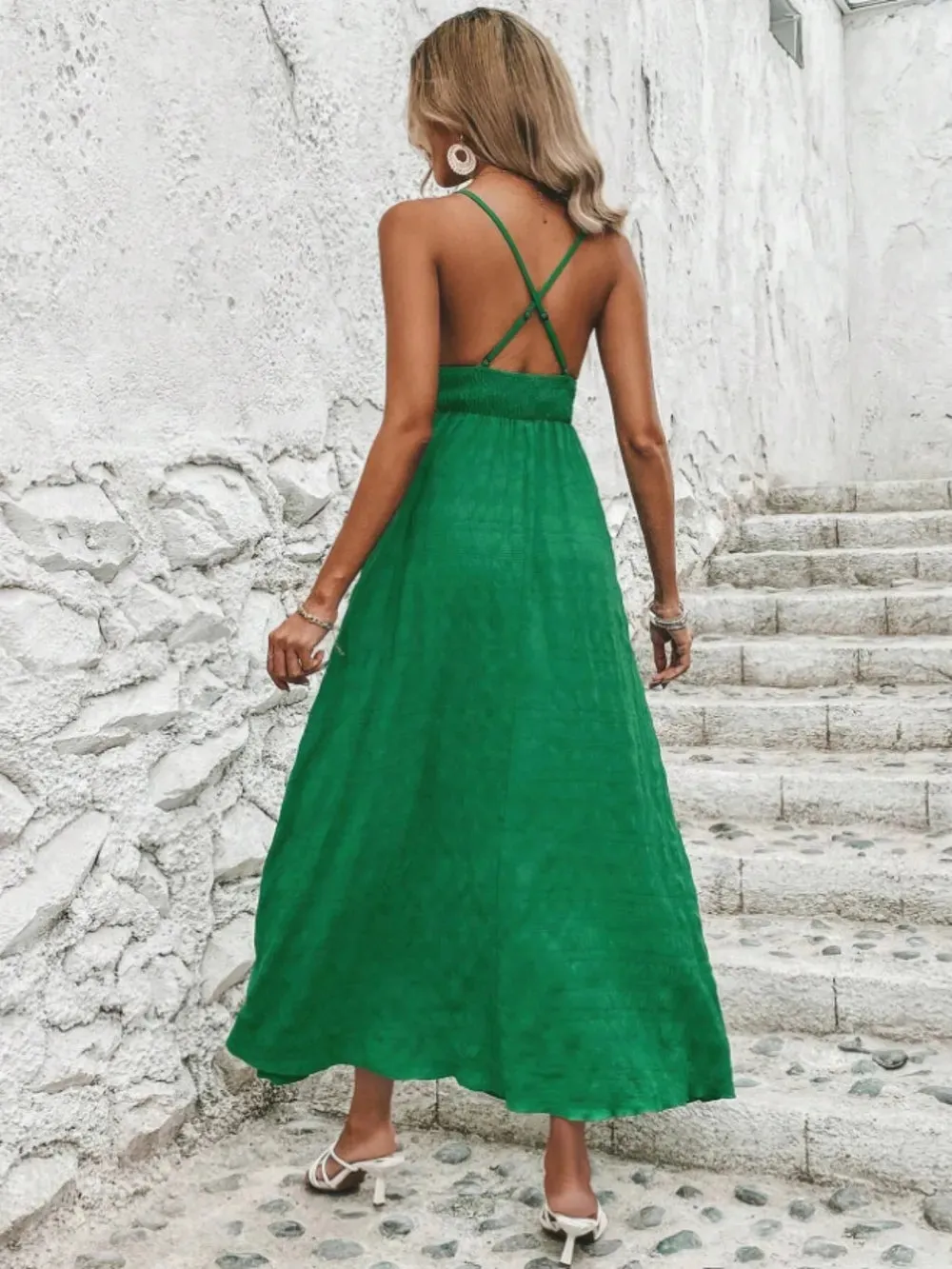 Crisscross Back Smocked Maxi Cami Dress