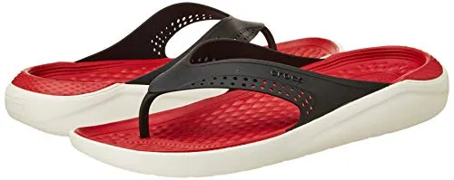 Crocs Unisex Adult LiteRide Black/White Flip Flops Thong Sandals-M12 (205182-066)