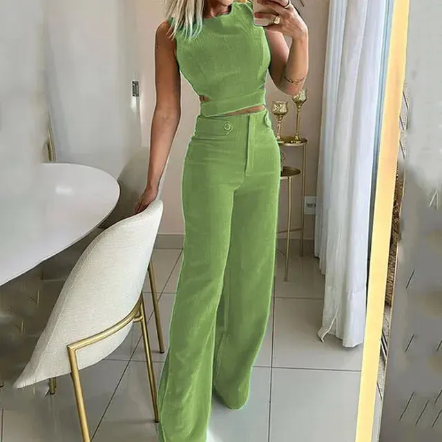 Crop Top Luna™ | Women's Two-Piece Set | Sleeveless Crop Top & High-Waisted Wide-Leg Trousers, Lightweight Fabric