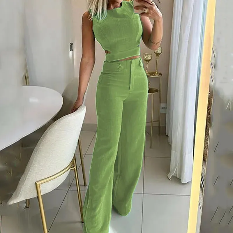 Crop Top Luna™ | Women's Two-Piece Set | Sleeveless Crop Top & High-Waisted Wide-Leg Trousers, Lightweight Fabric