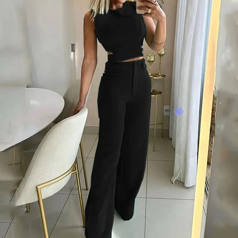 Crop Top Luna™ | Women's Two-Piece Set | Sleeveless Crop Top & High-Waisted Wide-Leg Trousers, Lightweight Fabric