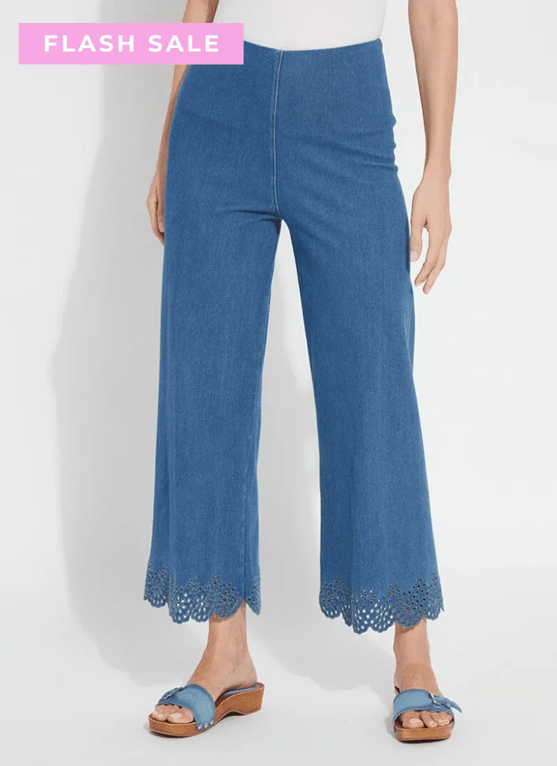 Cropped Embroidered Eyelet Wide Leg (26" Inseam)