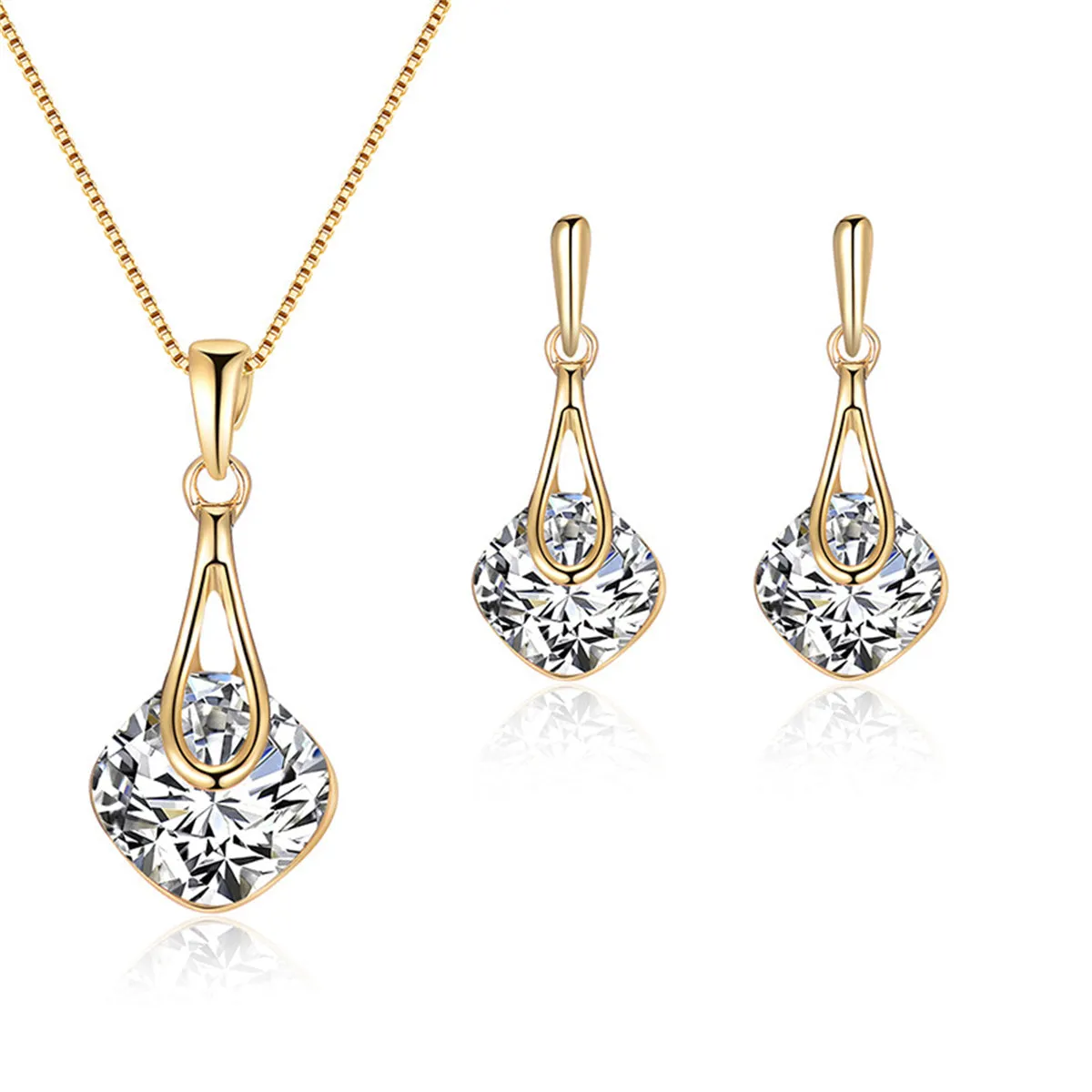 Crystal & 18K Gold-Plated Drop Earrings & Pendant Necklace
